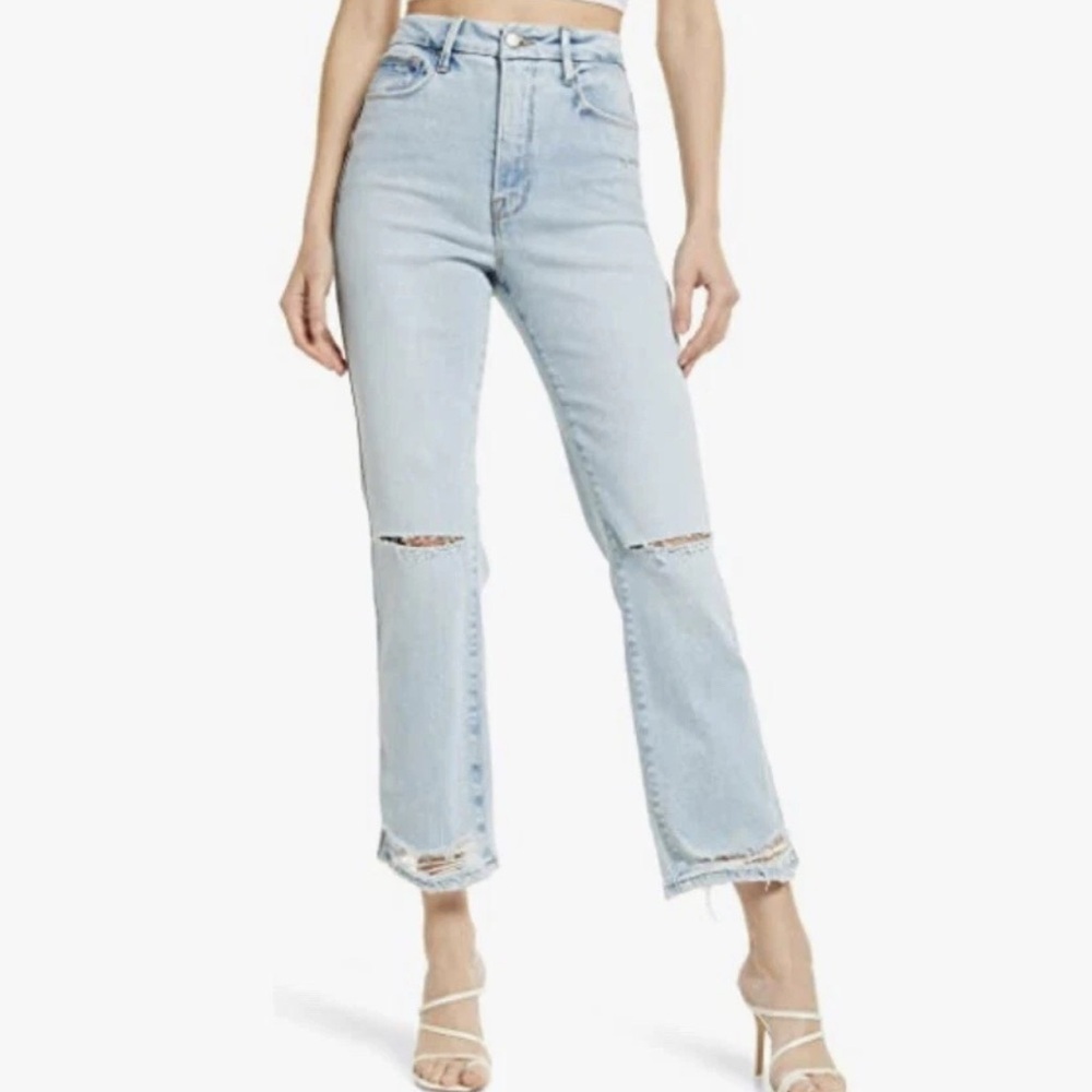 Good American Jeans Curvy Straight Women's Light Blue Distressed Jeans 16